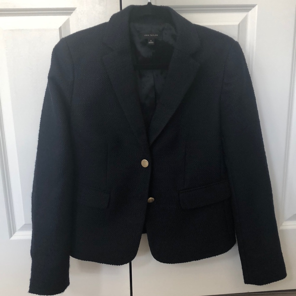 Ann Taylor navy textured structured blazer